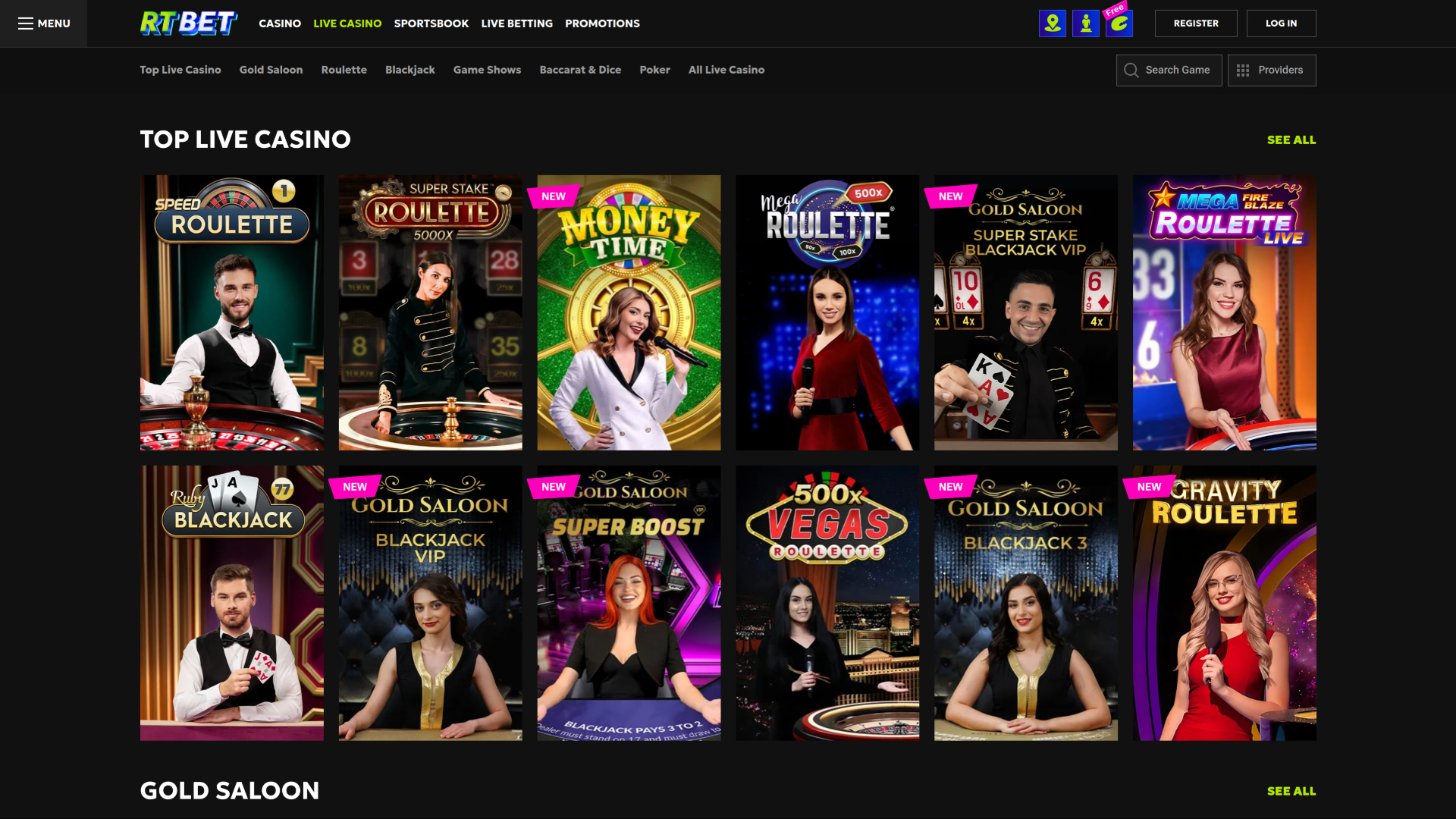 RTbet Casino Desktop Live Dealer