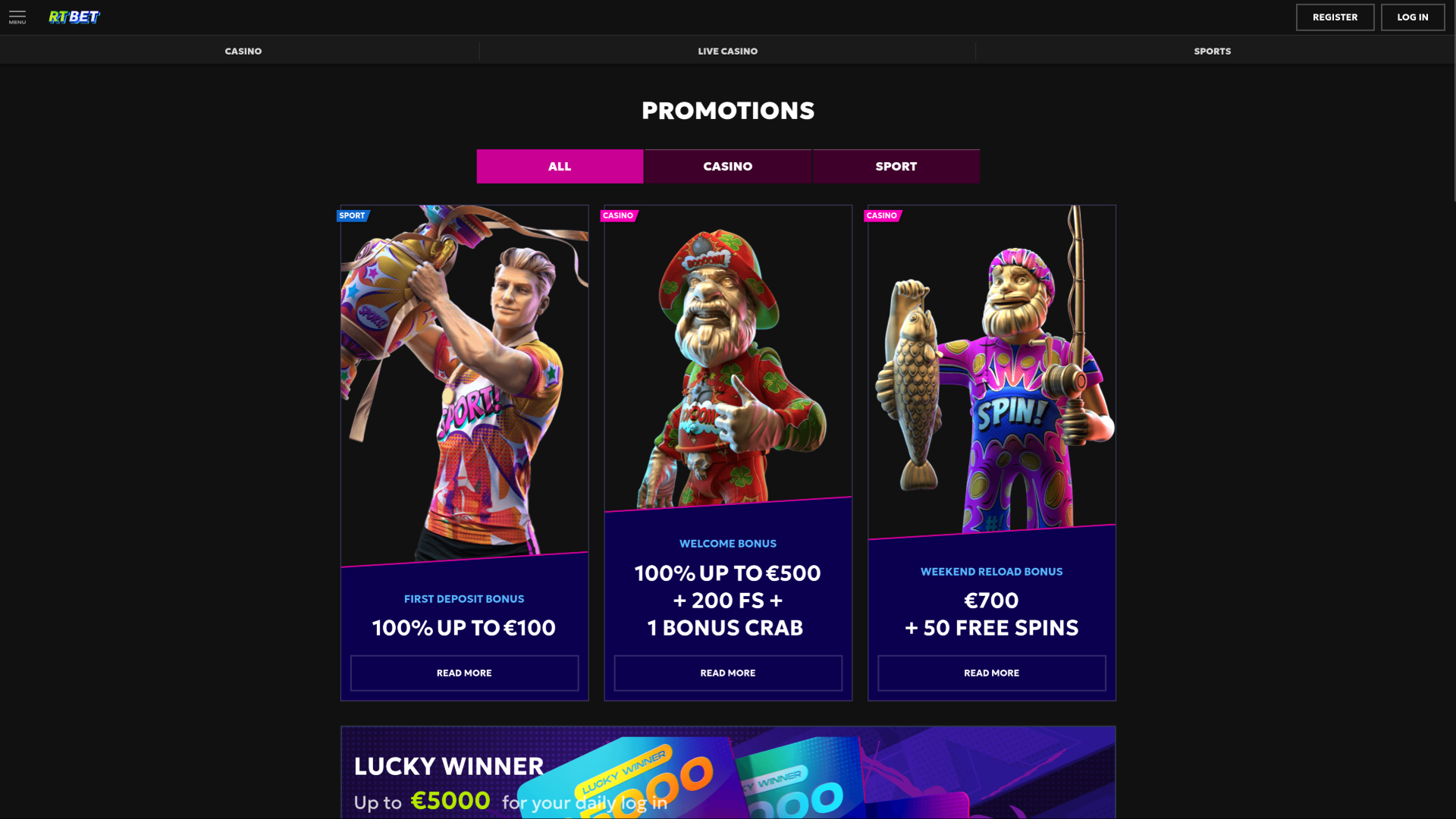 RTbet Casino Desktop Promotions