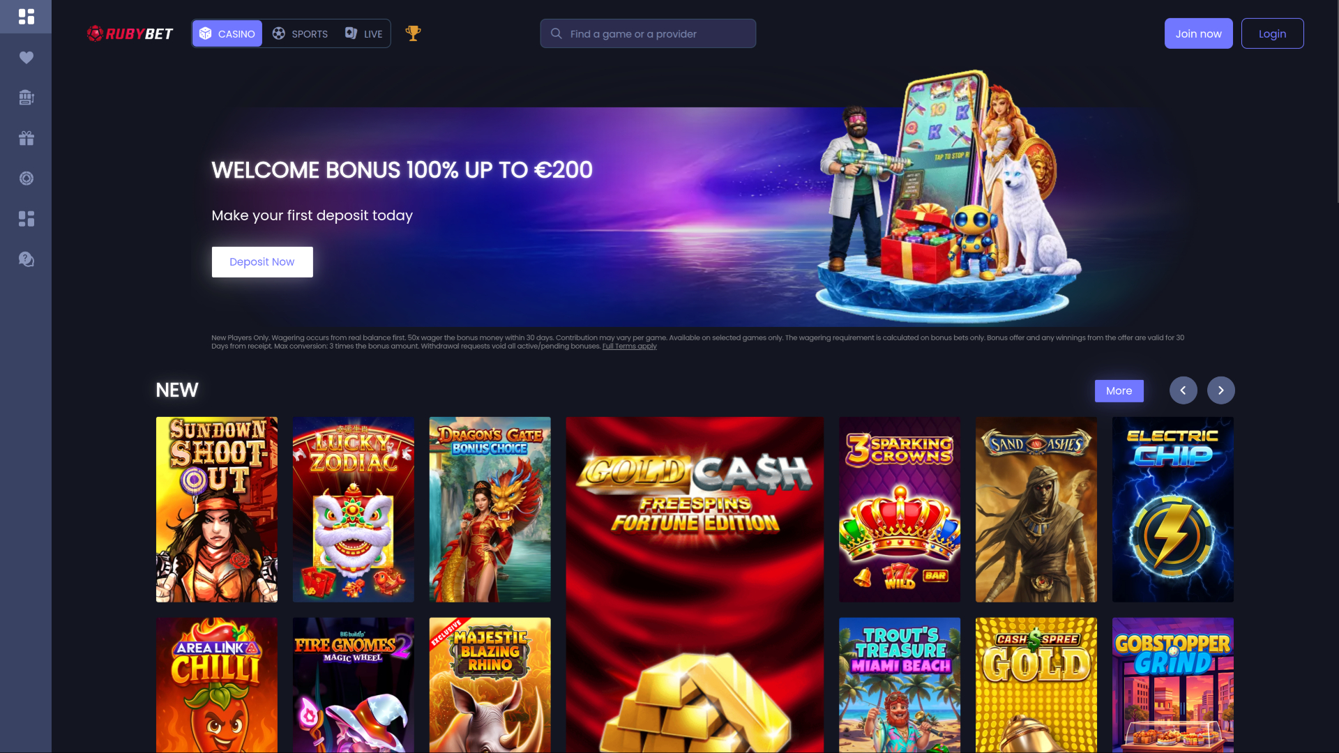 Ruby Bet Casino Desktop Homepage