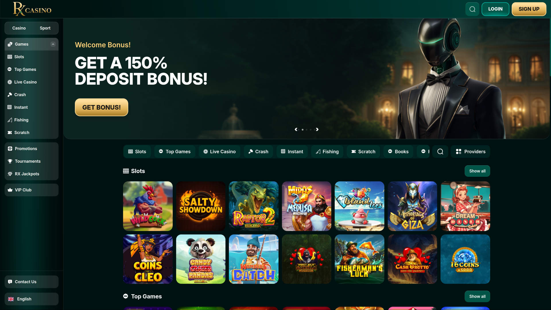 RX Casino Desktop Homepage