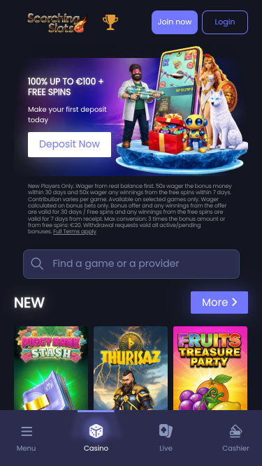 Scorching Slots Casino Mobile Homepage