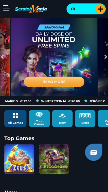 ScratchMania Casino Mobile Homepage