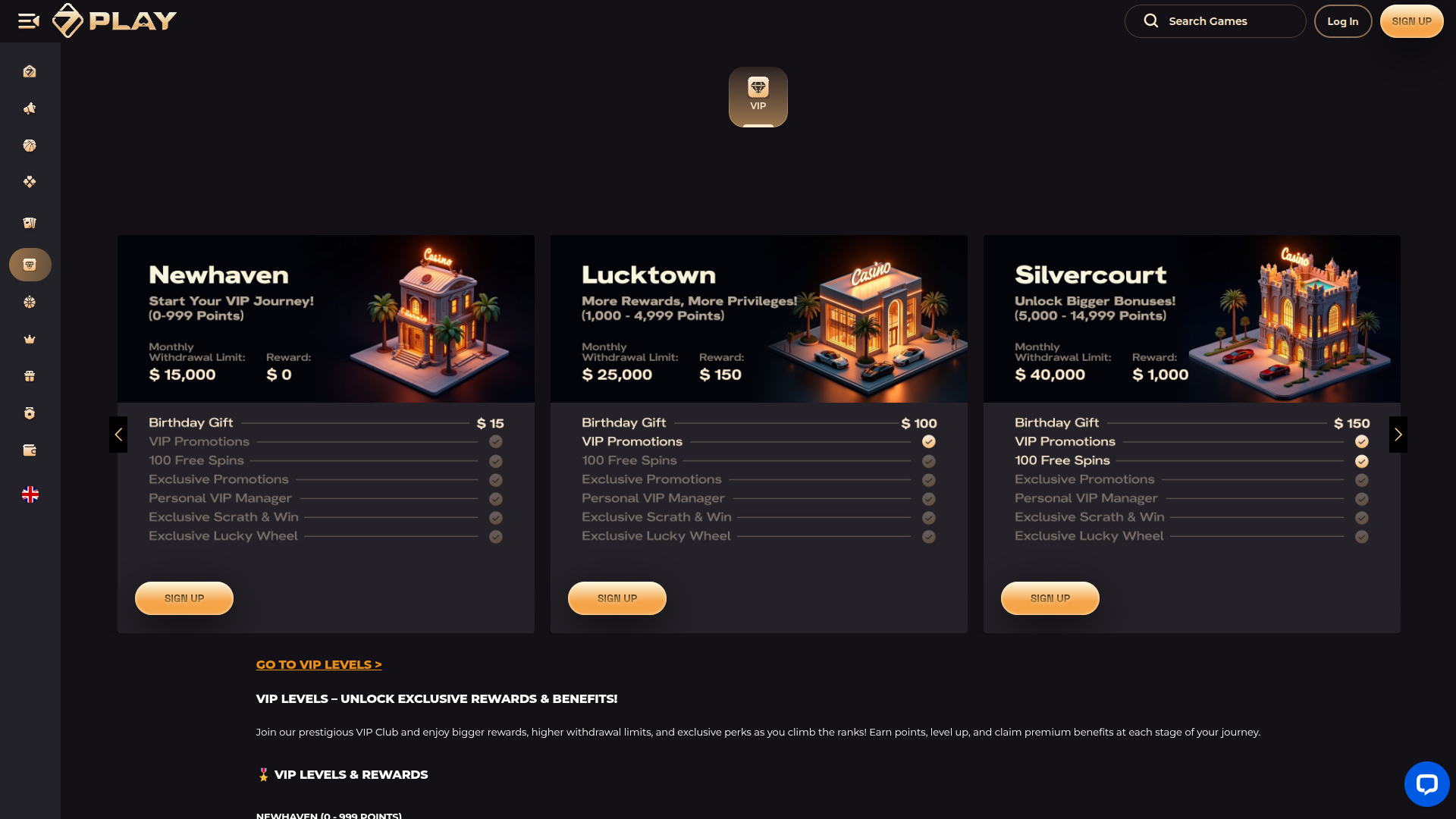 Sevenplay Casino Desktop VIP Program
