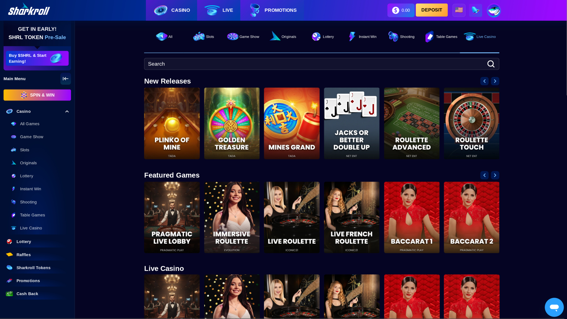 Sharkroll Casino Desktop Live dealer