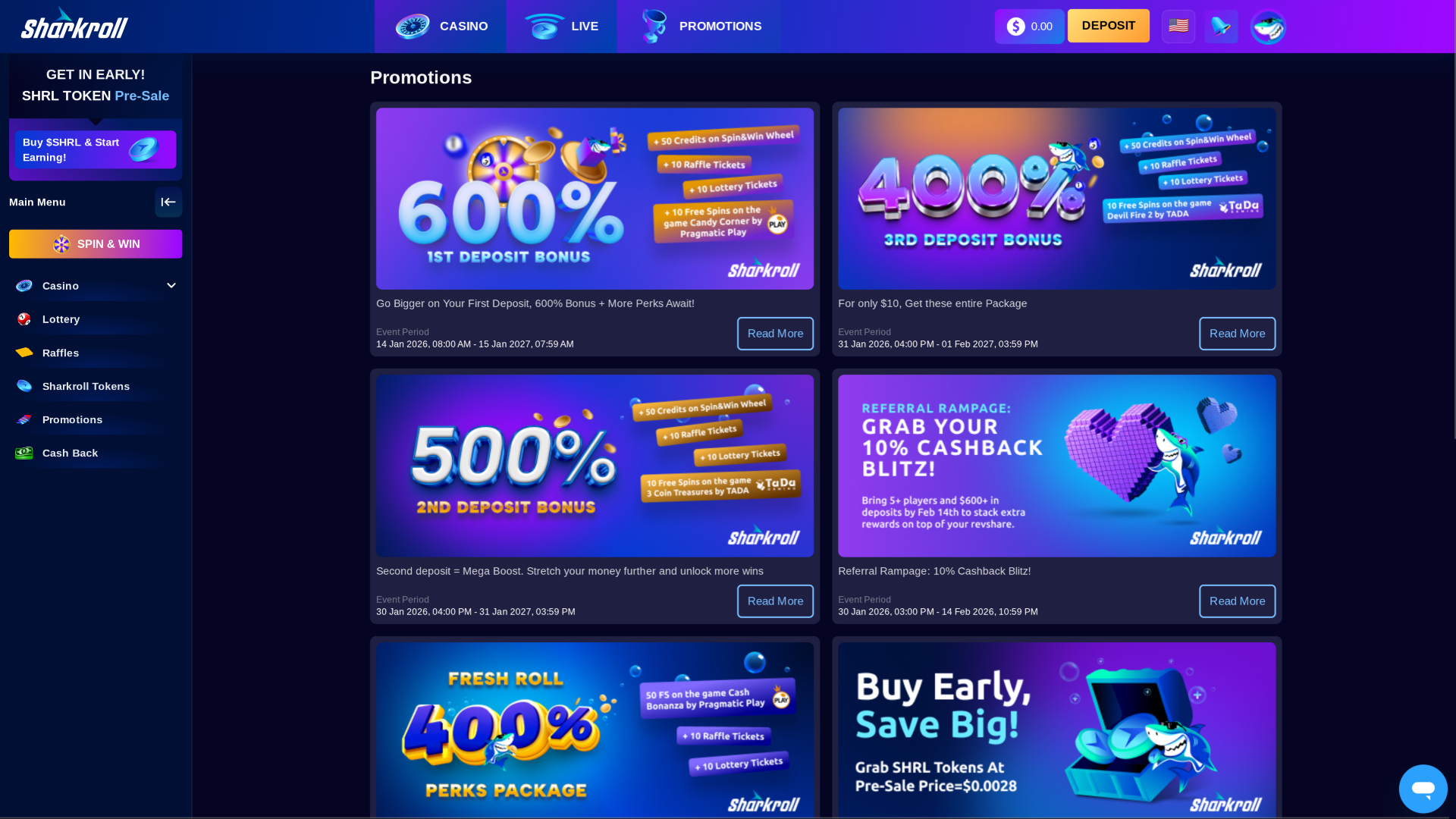 Sharkroll Casino Desktop Promotions
