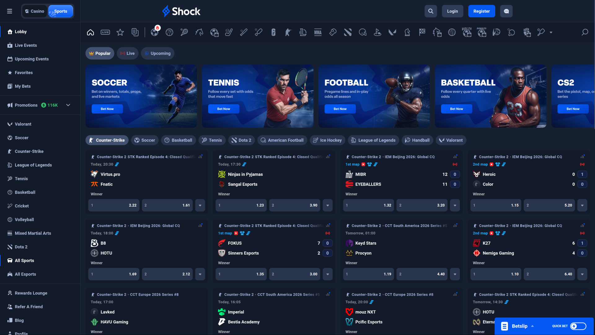 Shock Casino Desktop Sports