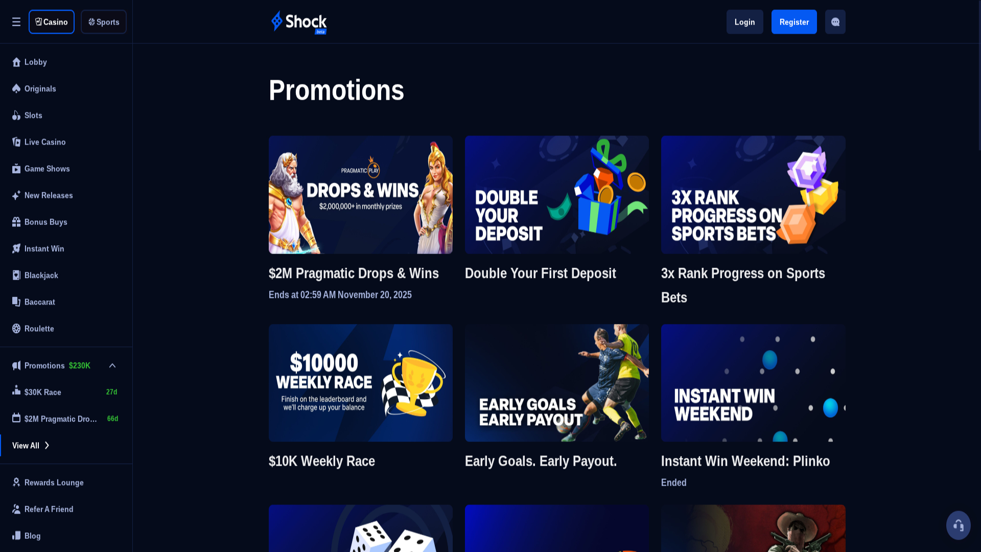 Promotions screenshot of Shock Casino for Desktop