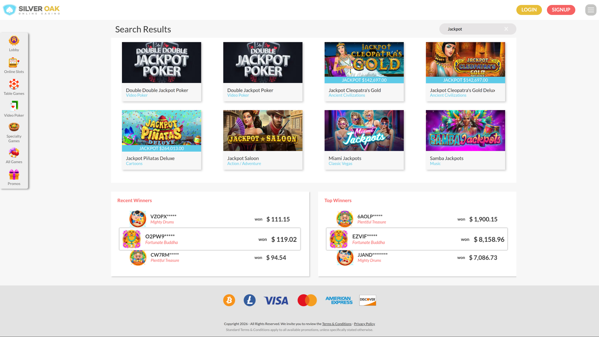 Silver Oak Casino Desktop Jackpot