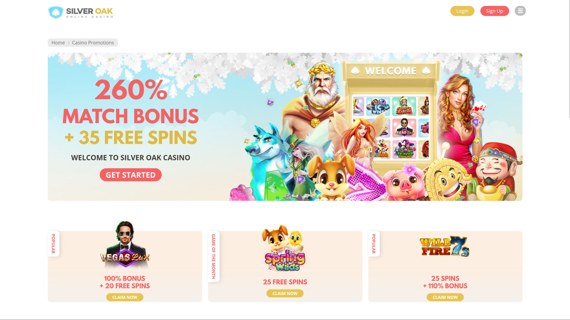 Silver Oak Casino Desktop Promotions