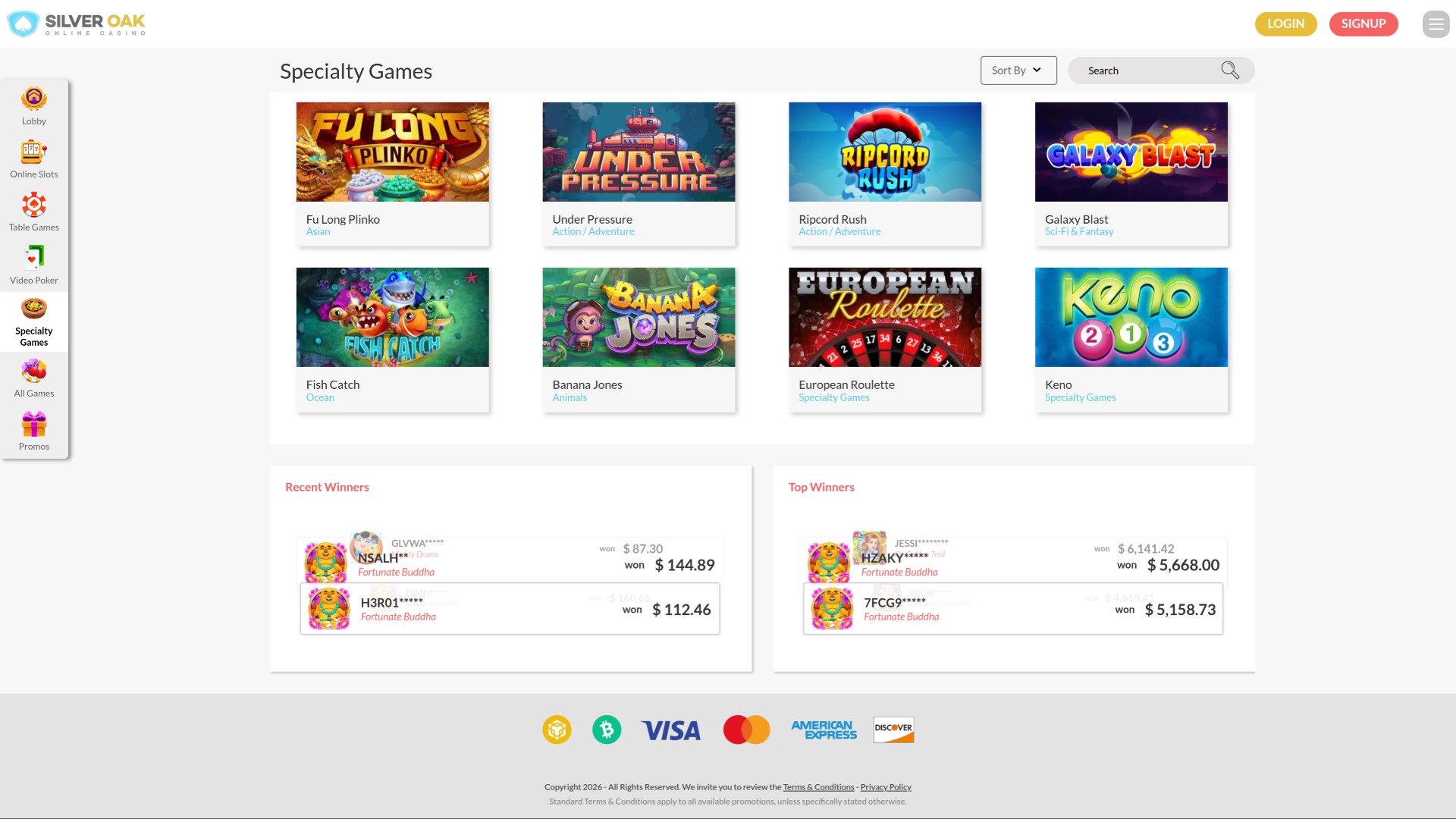 Silver Oak Casino Desktop Specialty Games