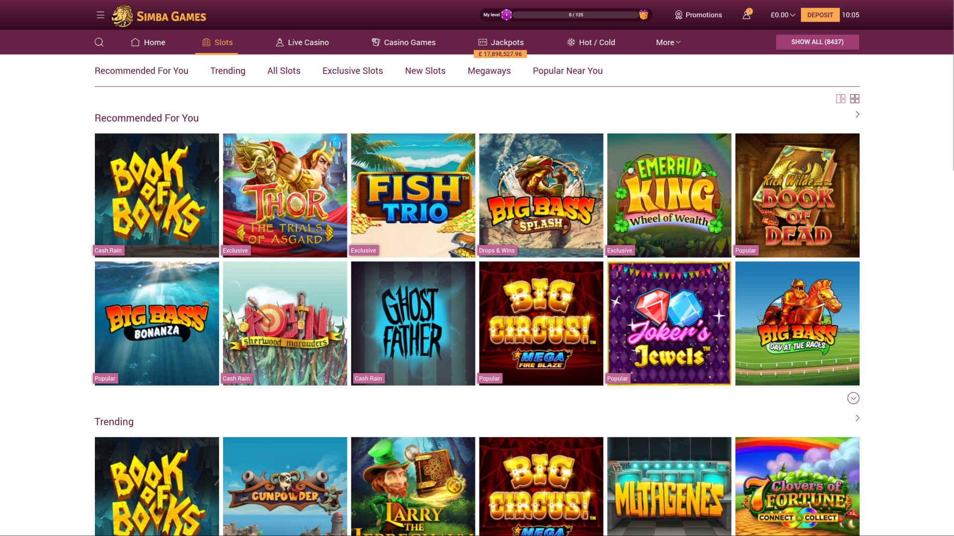 Simba Games Casino Desktop-Spiele