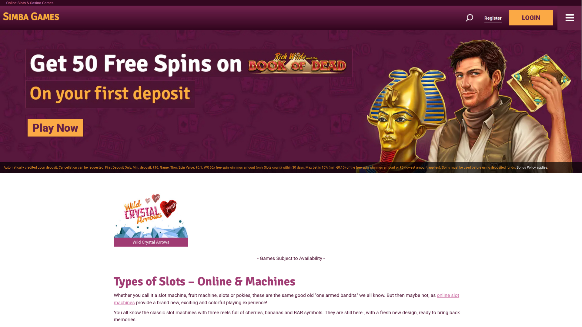 Simba Games Casino Desktop-Startseite