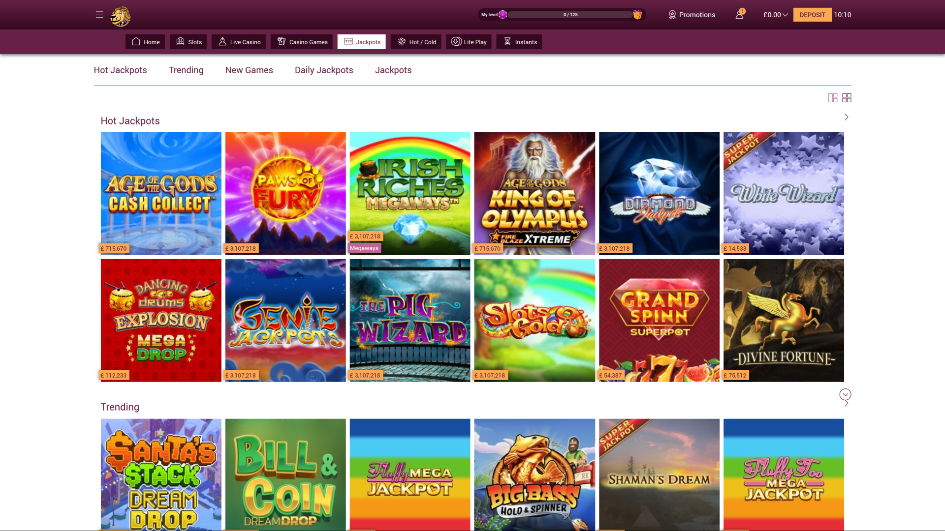 Simba Games Casino Desktop-Jackpot