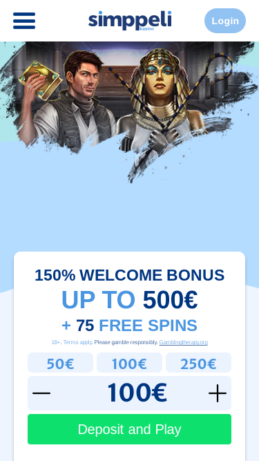 Simppeli Casino Mobile Homepage