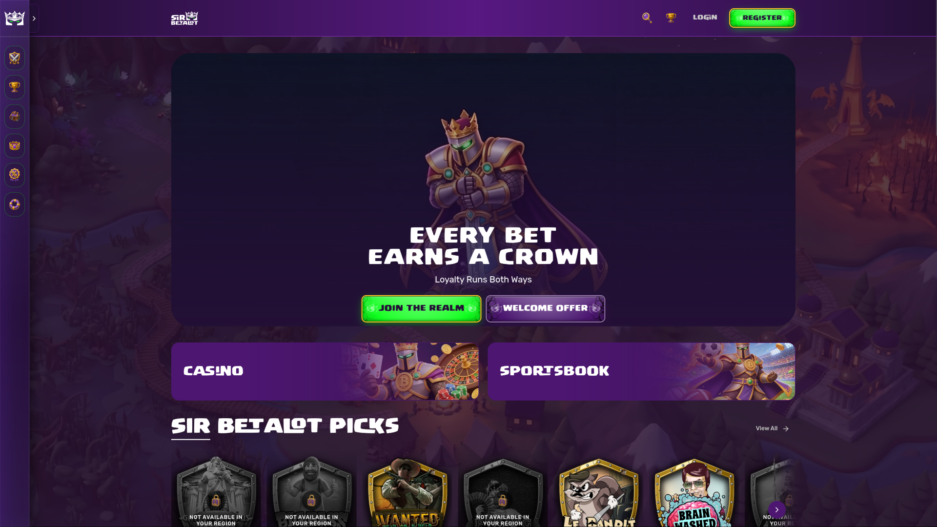SirBetalot Casino homepage