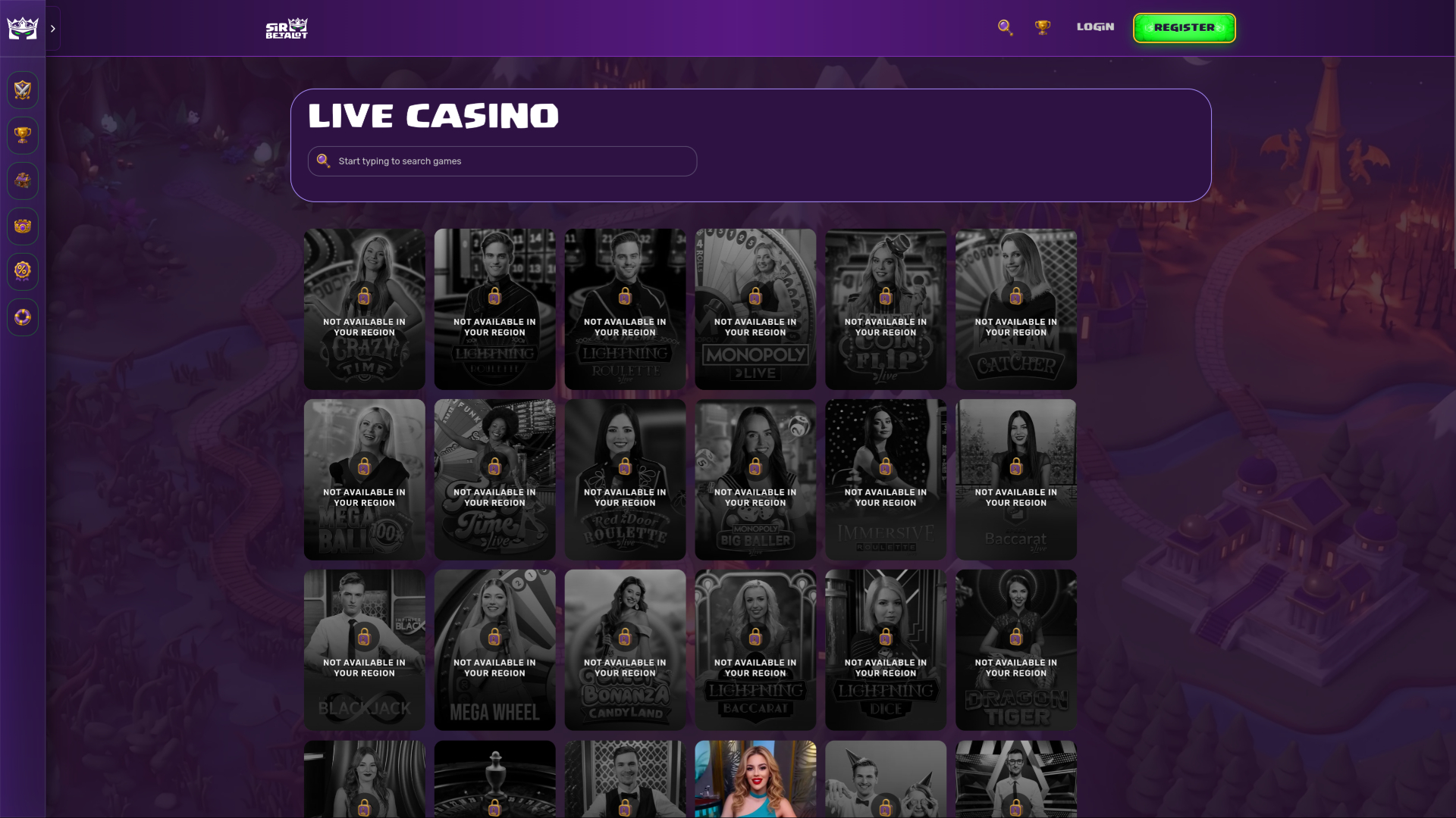 SirBetalot Casino live dealer page