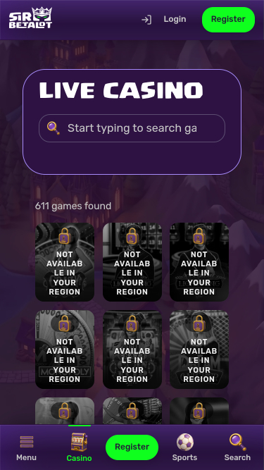 SirBetalot Casino live dealer mobile page
