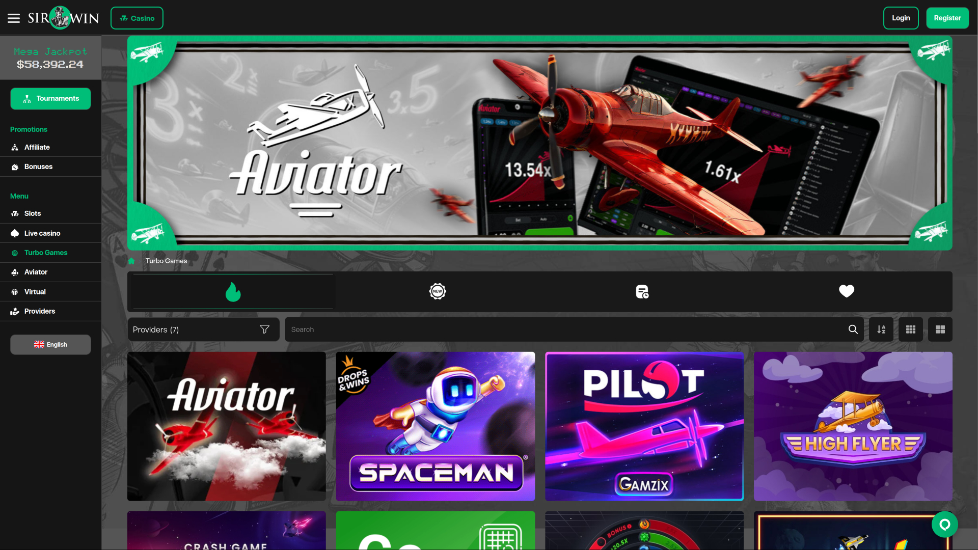 SirWin Casino Desktop Turbo Games