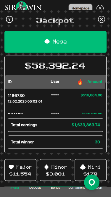 SirWin Casino Mobile Jackpot