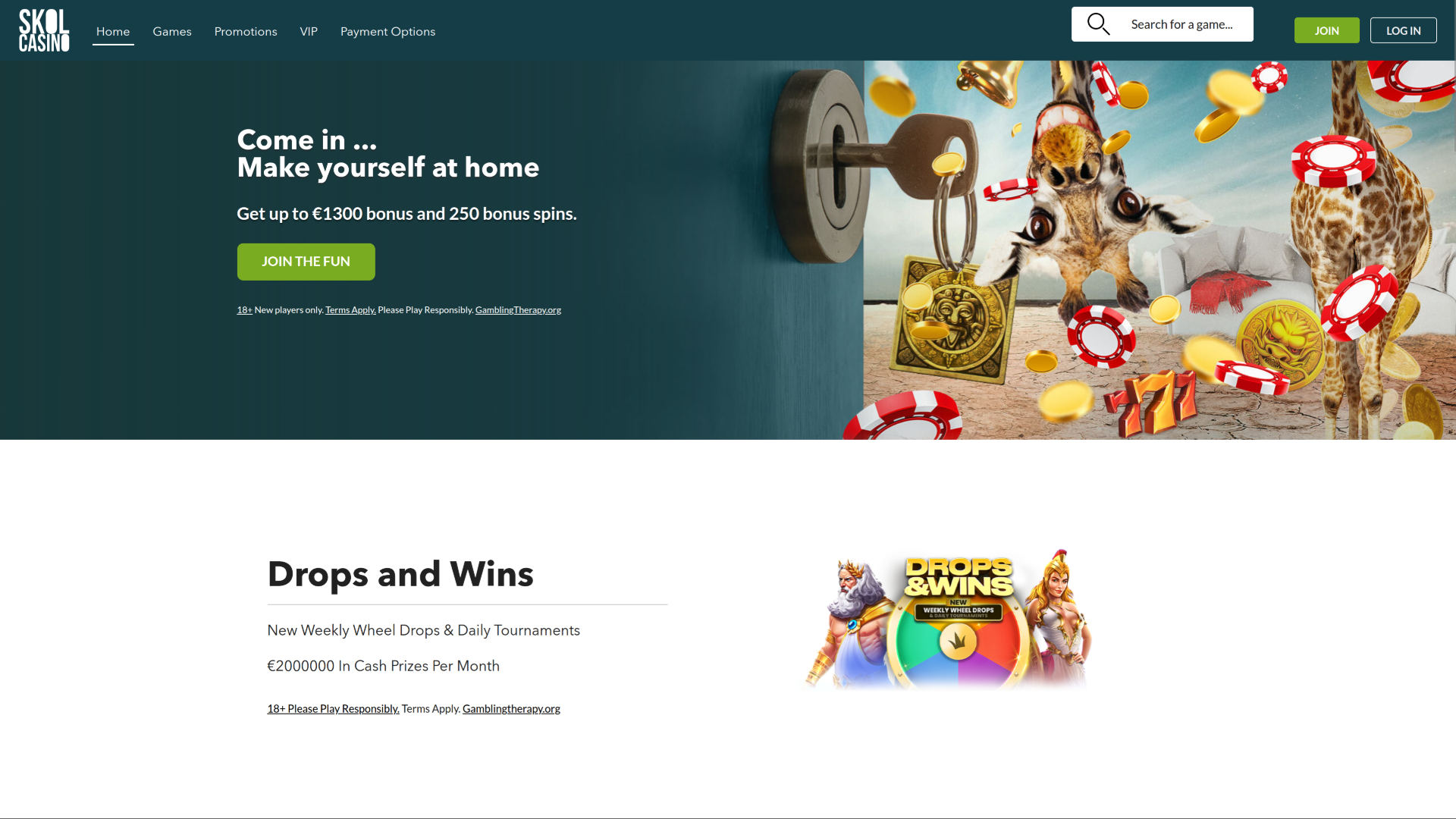SkolCasino Desktop Homepage