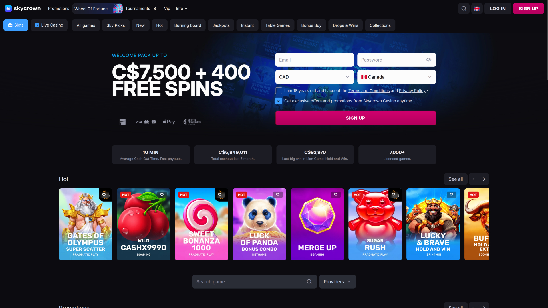Skycrown Casino Desktop Homepage