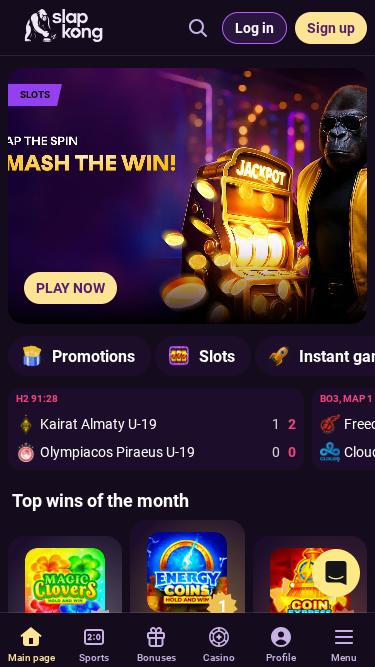SlapKong Casino Homepage Mobile