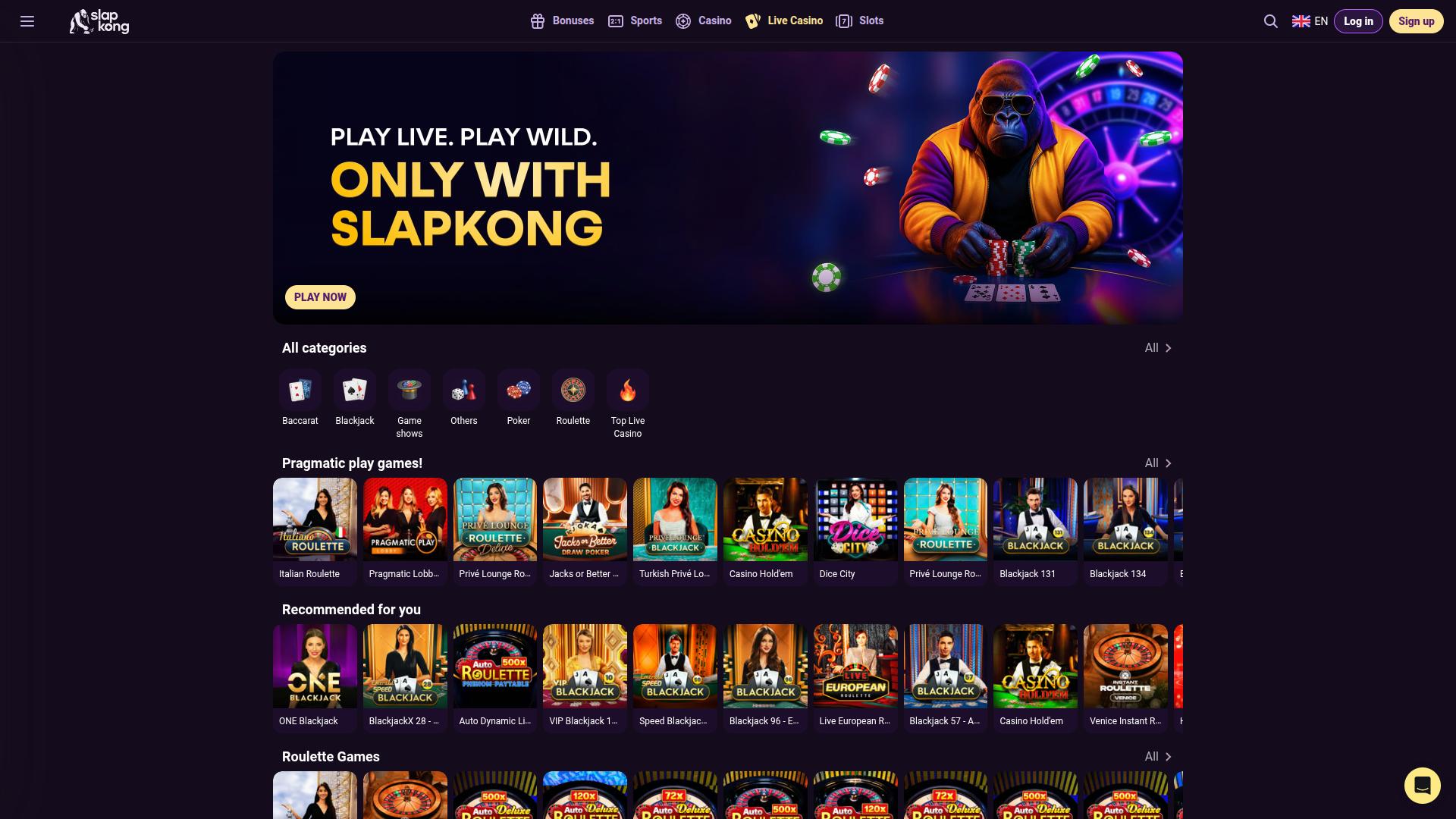 SlapKong Casino Live Dealer Desktop