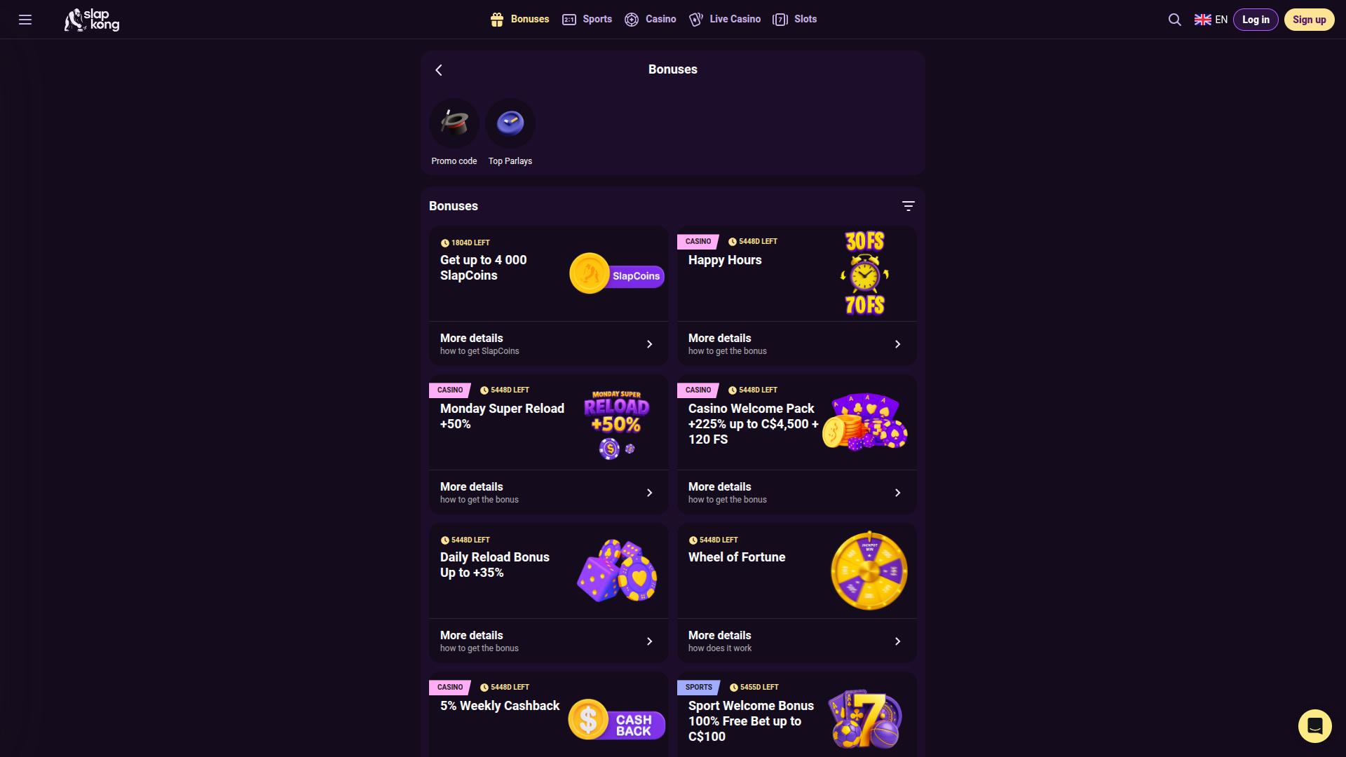 SlapKong Casino Promotions Desktop