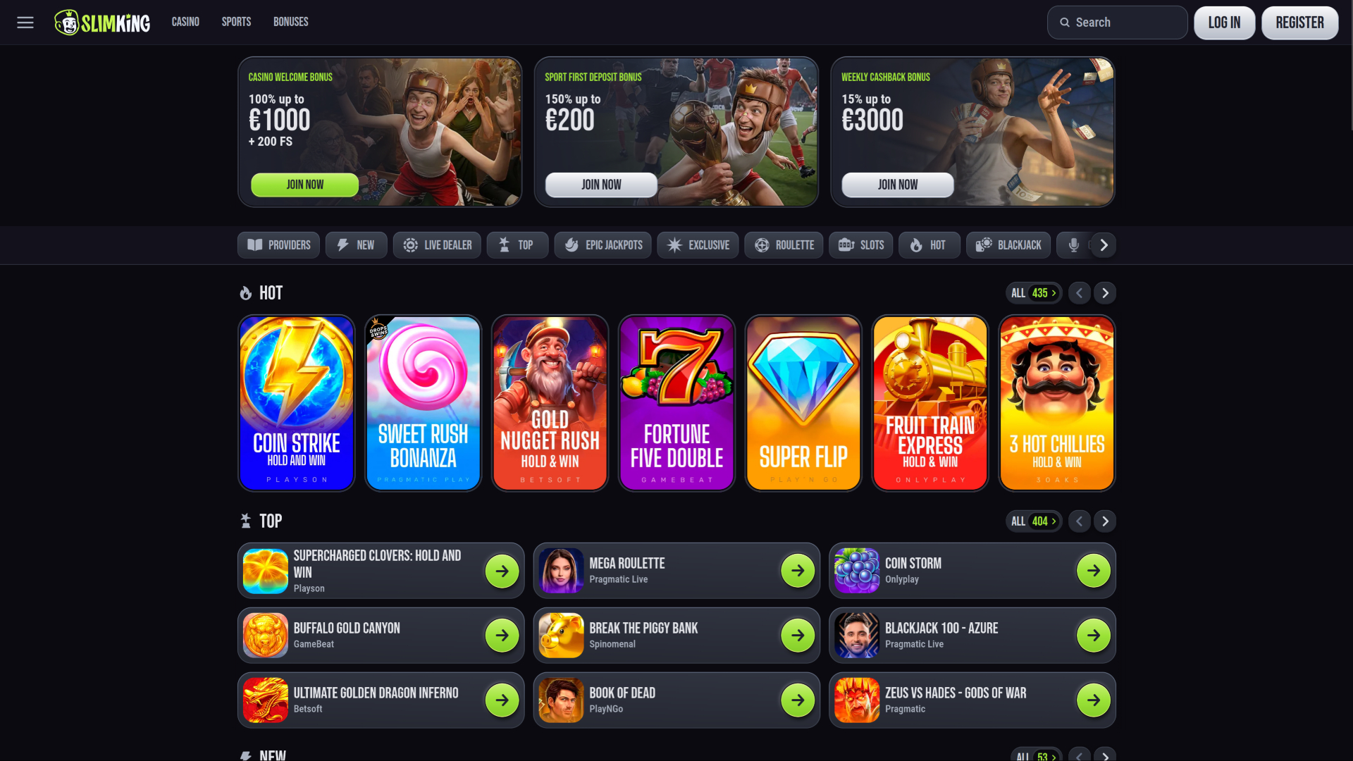 SlimKing Casino Homapage