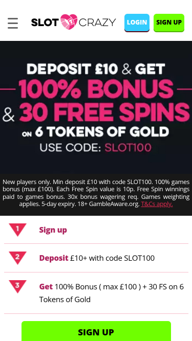 Slot Crazy Casino Mobile Homepage