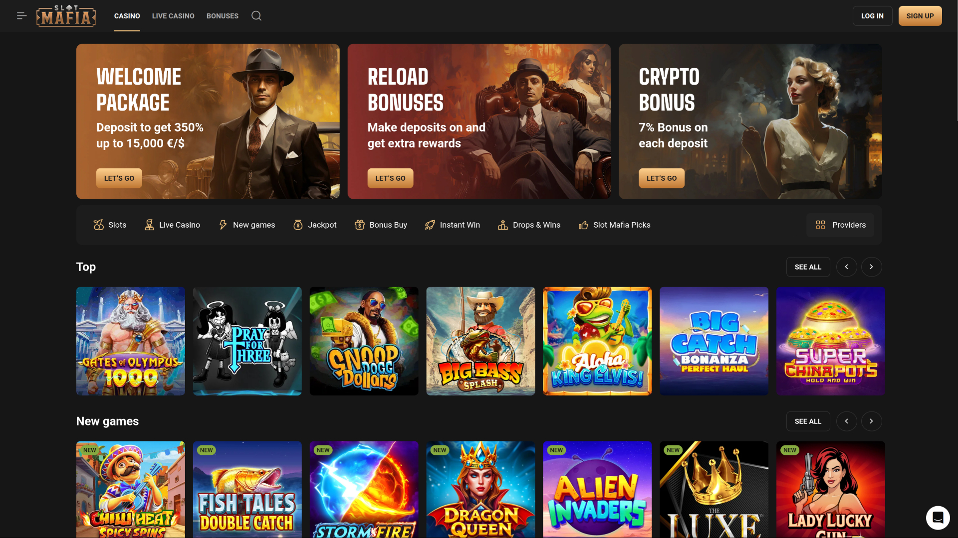 SlotMafia Casino Desktop Homepage