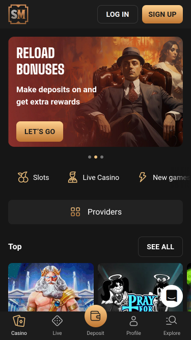 SlotMafia Casino Mobile Homepage