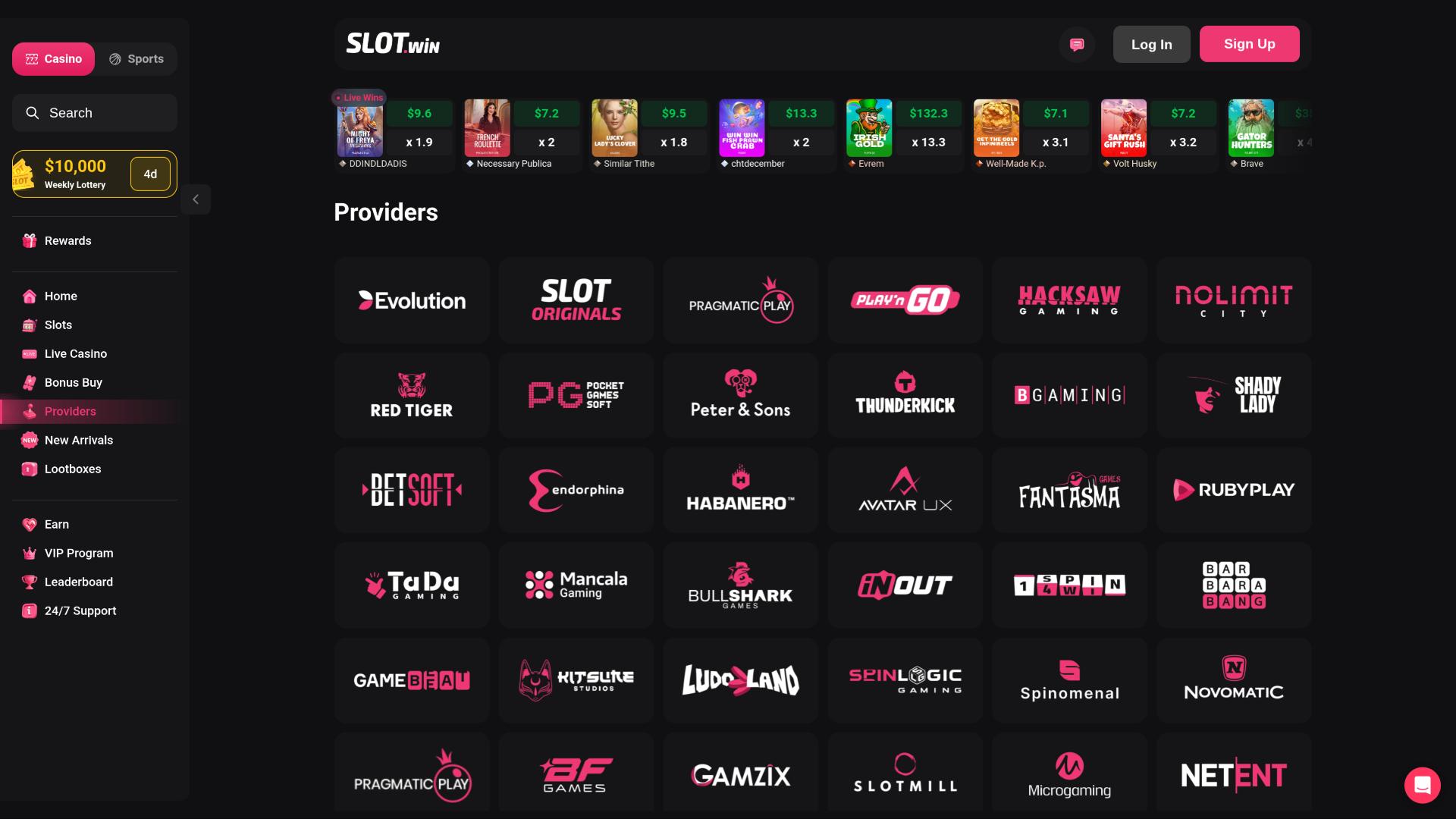 Slot.Win Casino game developers page
