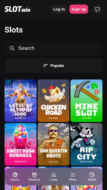 Slot.Win Casino games mobile page