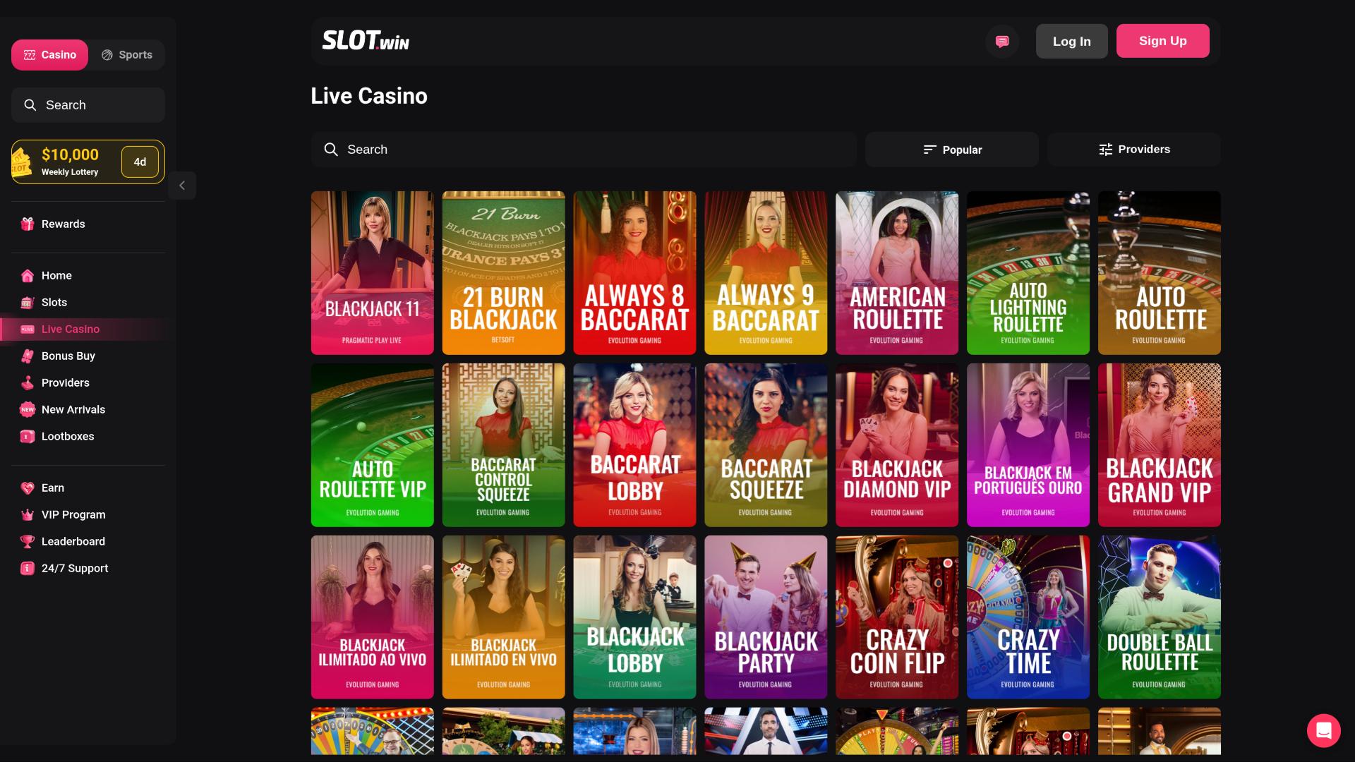 Slot.Win Casino live dealer page