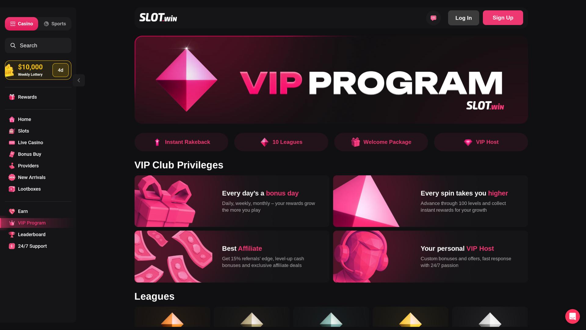 Slot.Win Casino VIP page