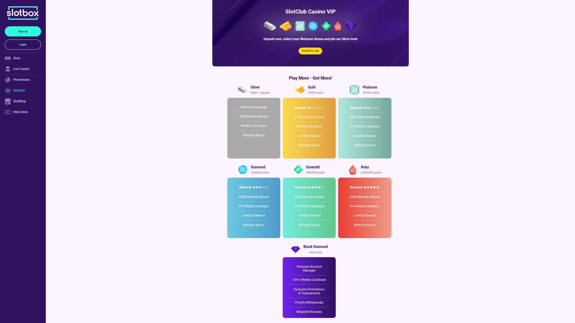 Slotbox Casino Desktop VIP Program
