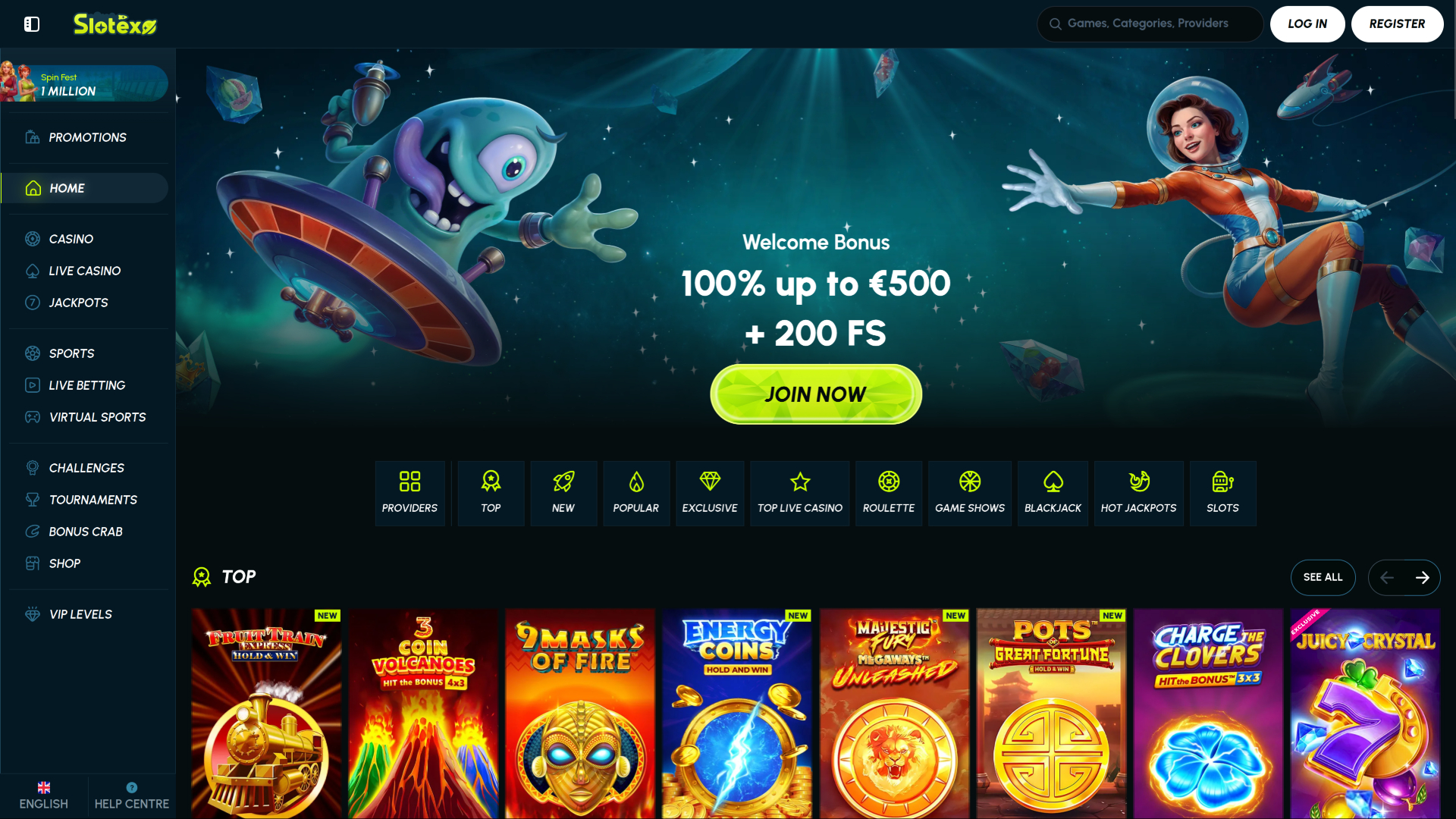 Slotexo Casino Desktop Homepage
