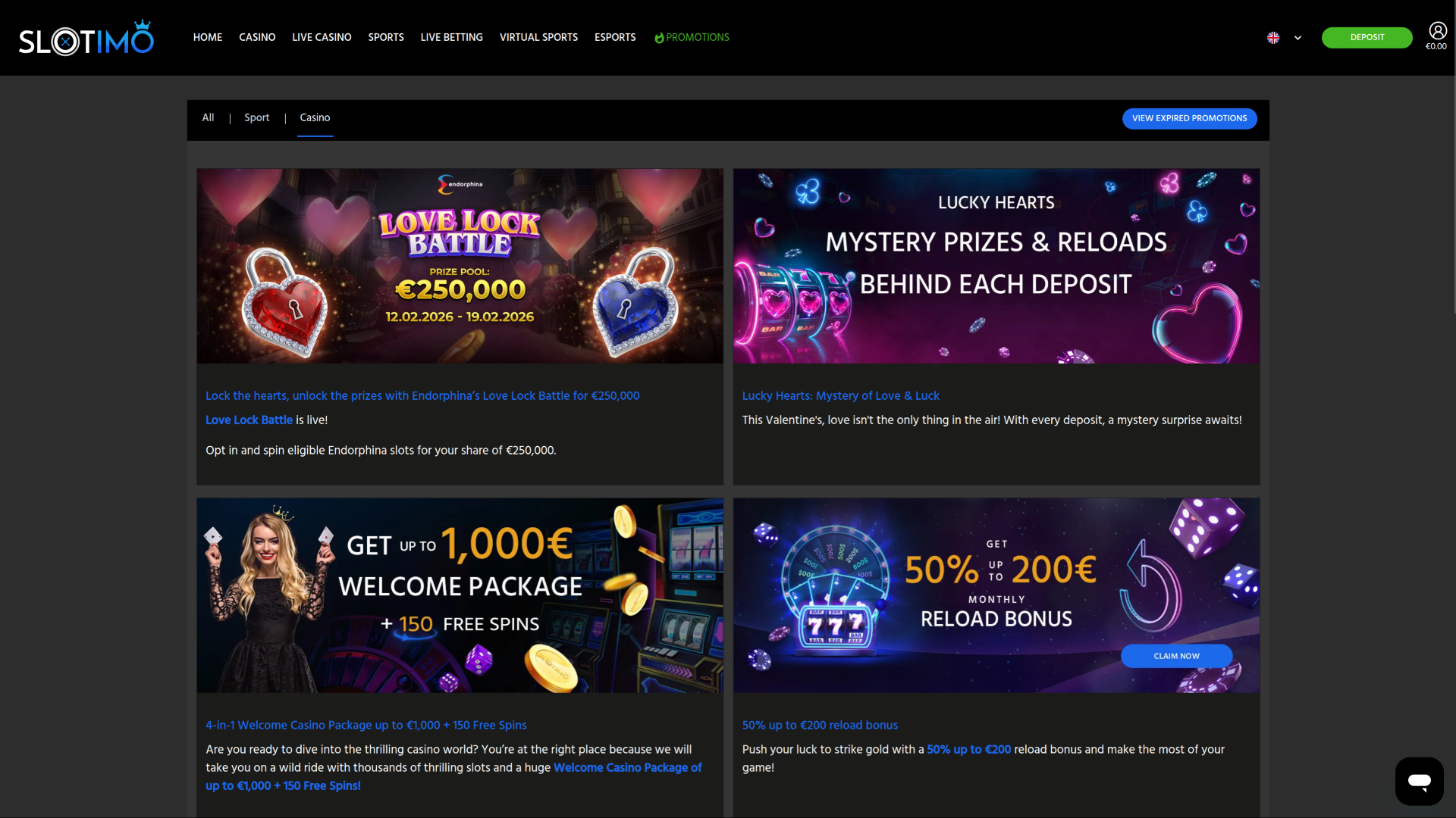 Slotimo Casino Desktop Promotions