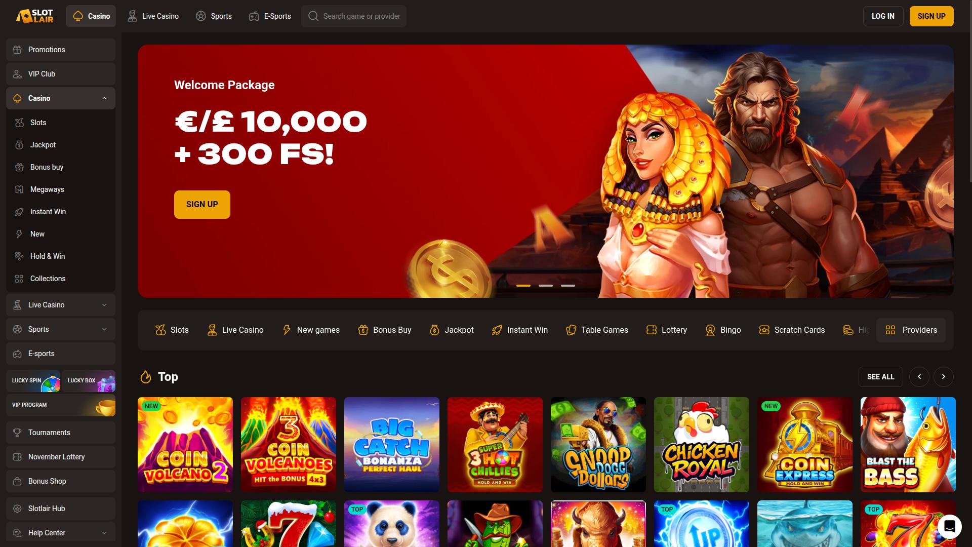 Slotlair Casino Homepage Desktop