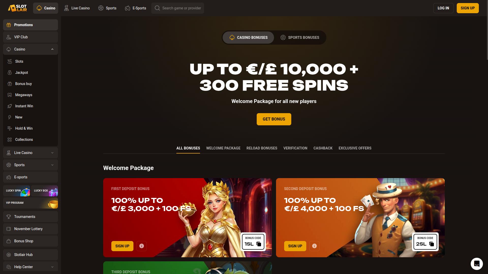 Slotlair Casino Promotions Desktop