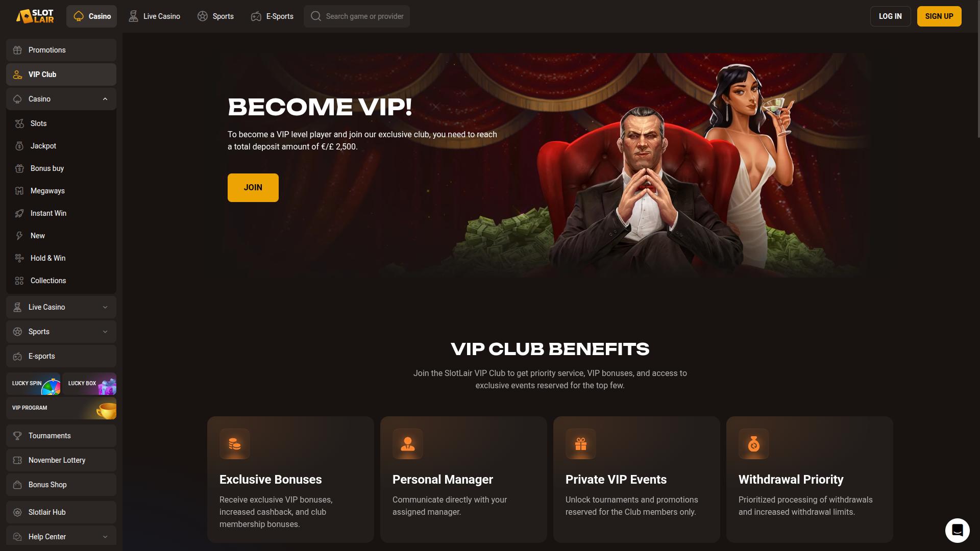 Slotlair Casino VIP Desktop
