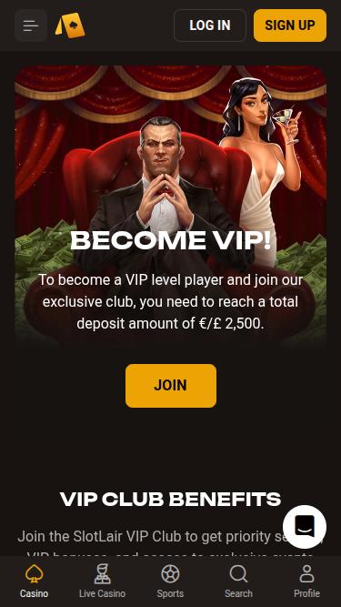 Slotlair Casino VIP mobile