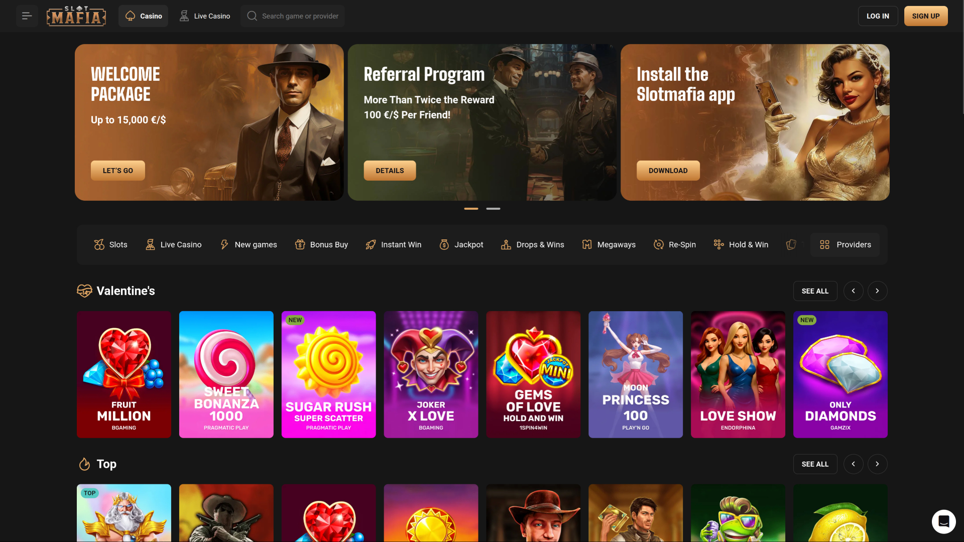 SlotMafia Casino Desktop Homepage