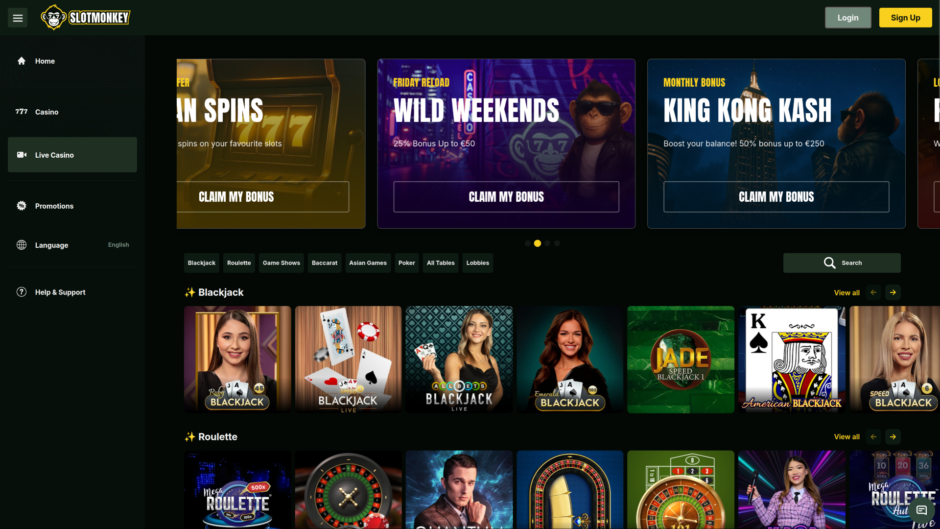 SlotMonkey Casino Live Dealer