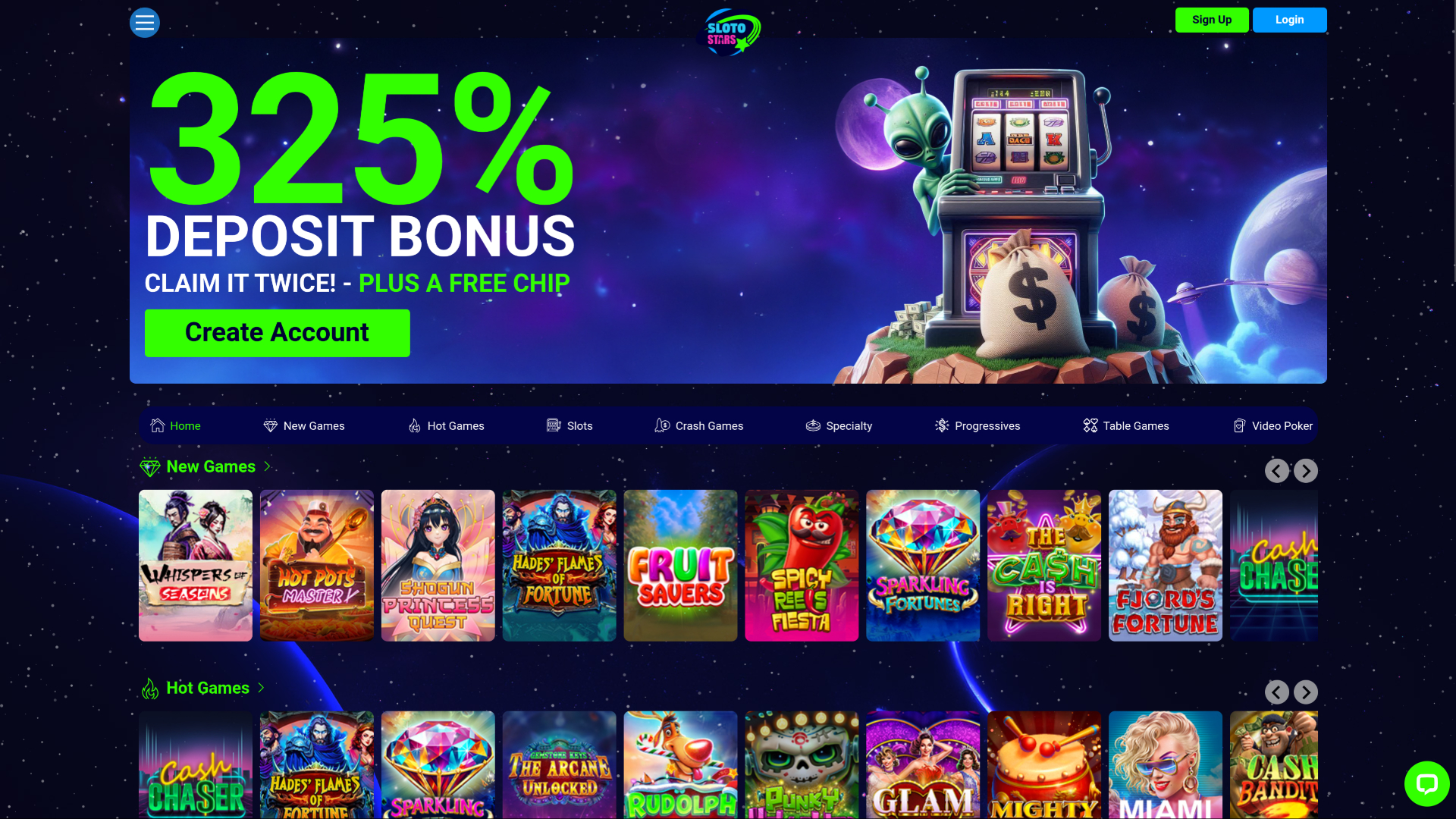 Sloto Stars Casino Desktop Homepage