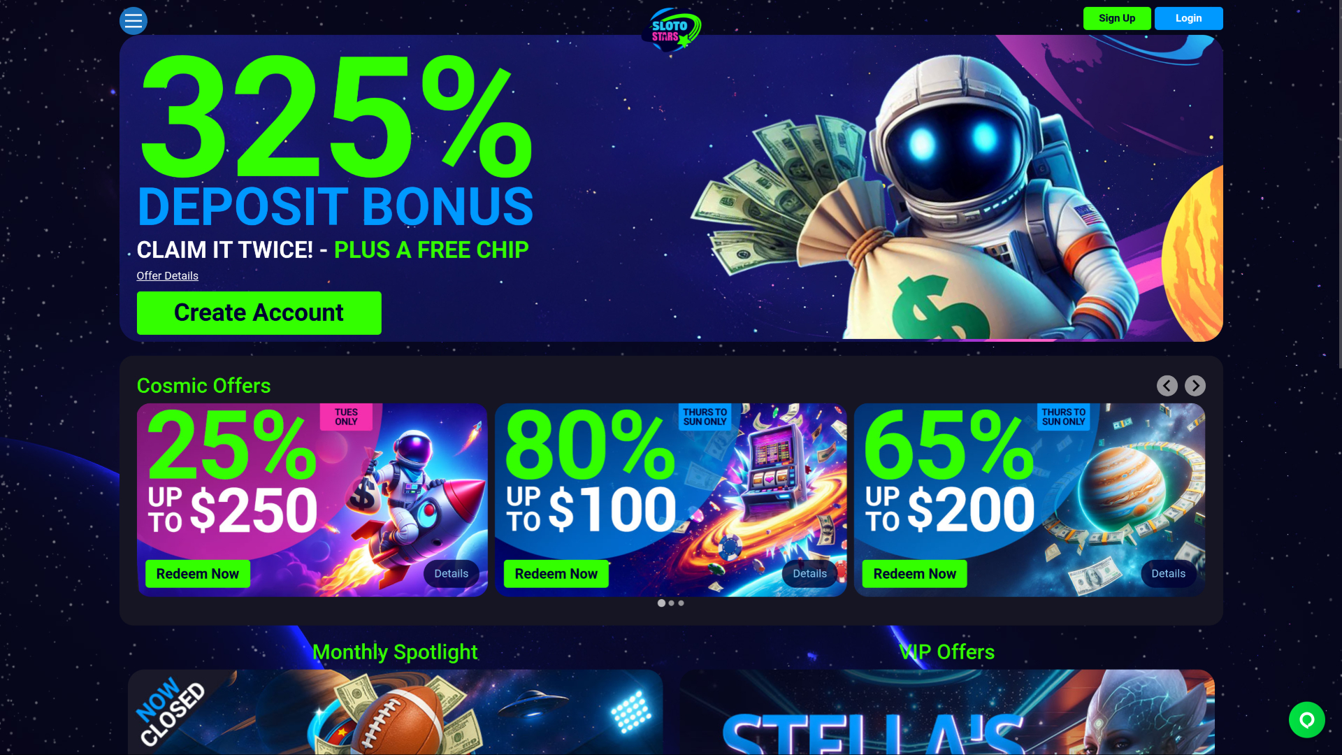 Sloto Stars Casino Desktop Promotions