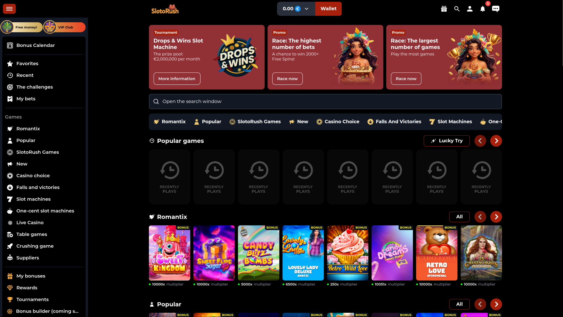 SlotoRush Casino Desktop Homepage