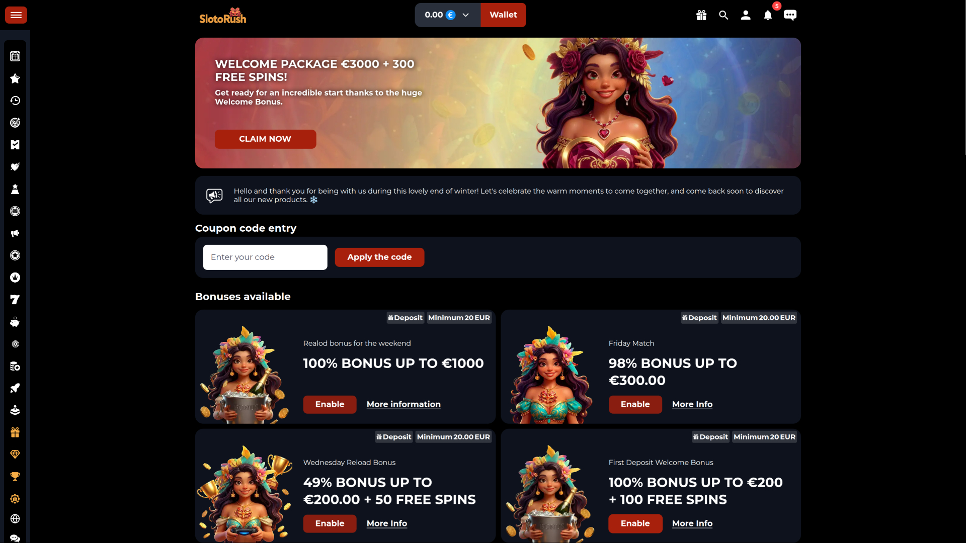 SlotoRush Casino Desktop Promotions