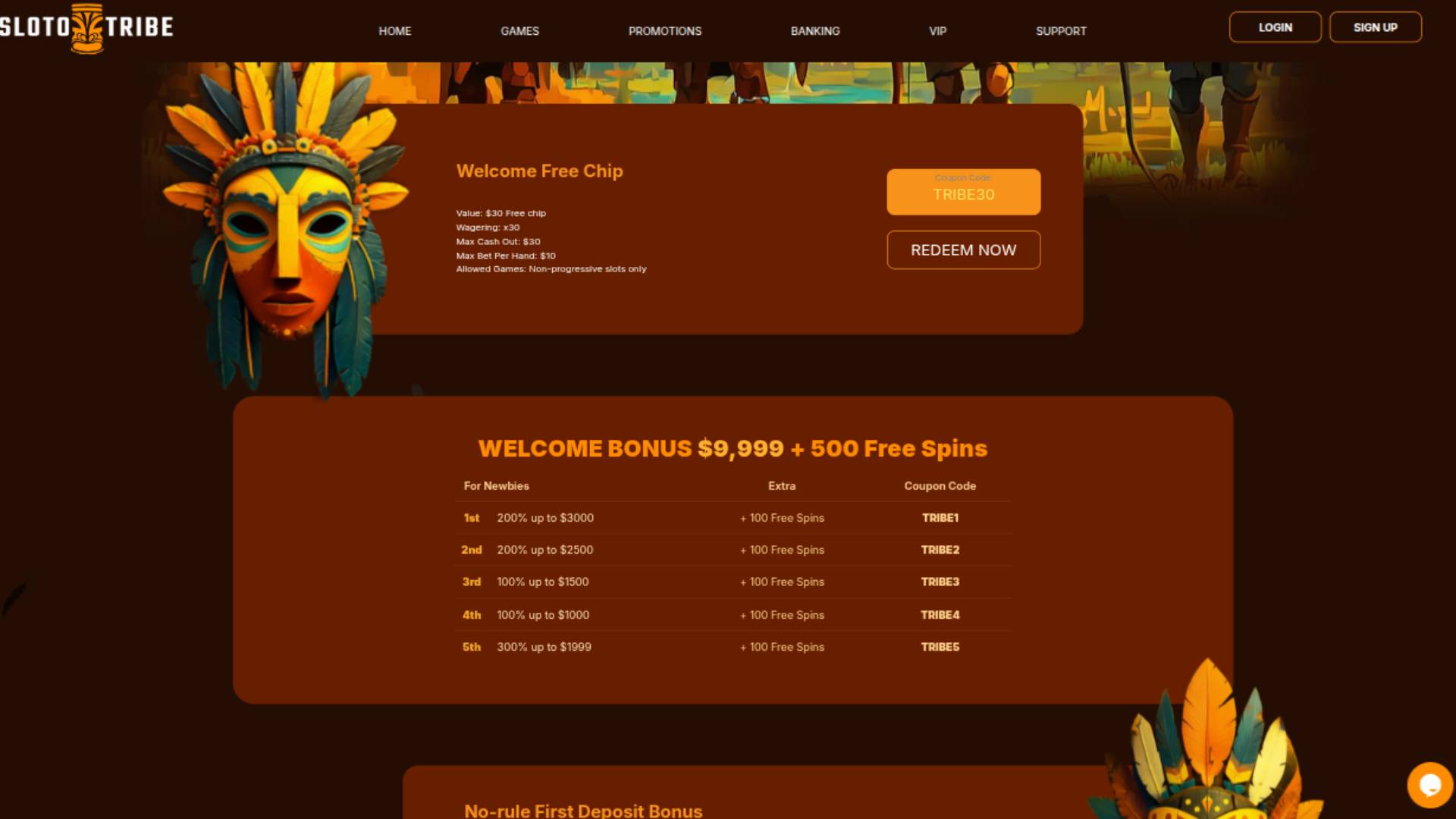 Promtions page screenshot of SlotoTribe Casino